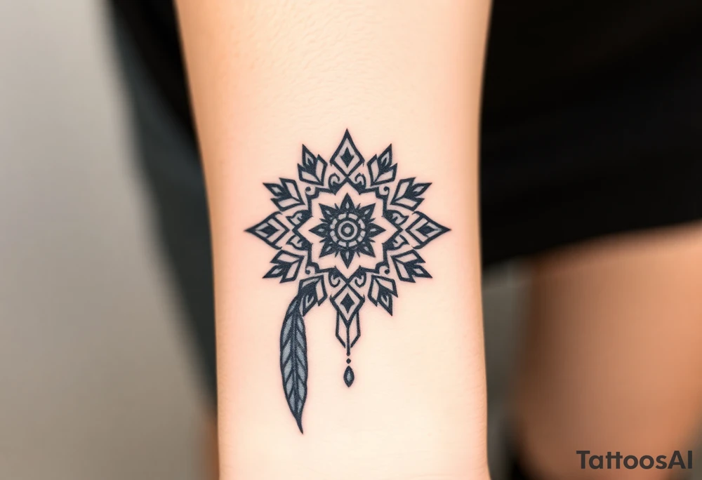 spiritual feather indian mandala shaman tattoo idea