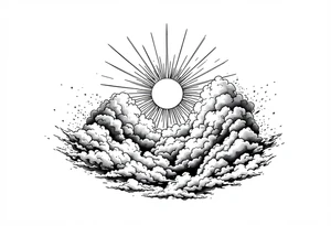 A beaming sun shining through stormy clouds tattoo idea