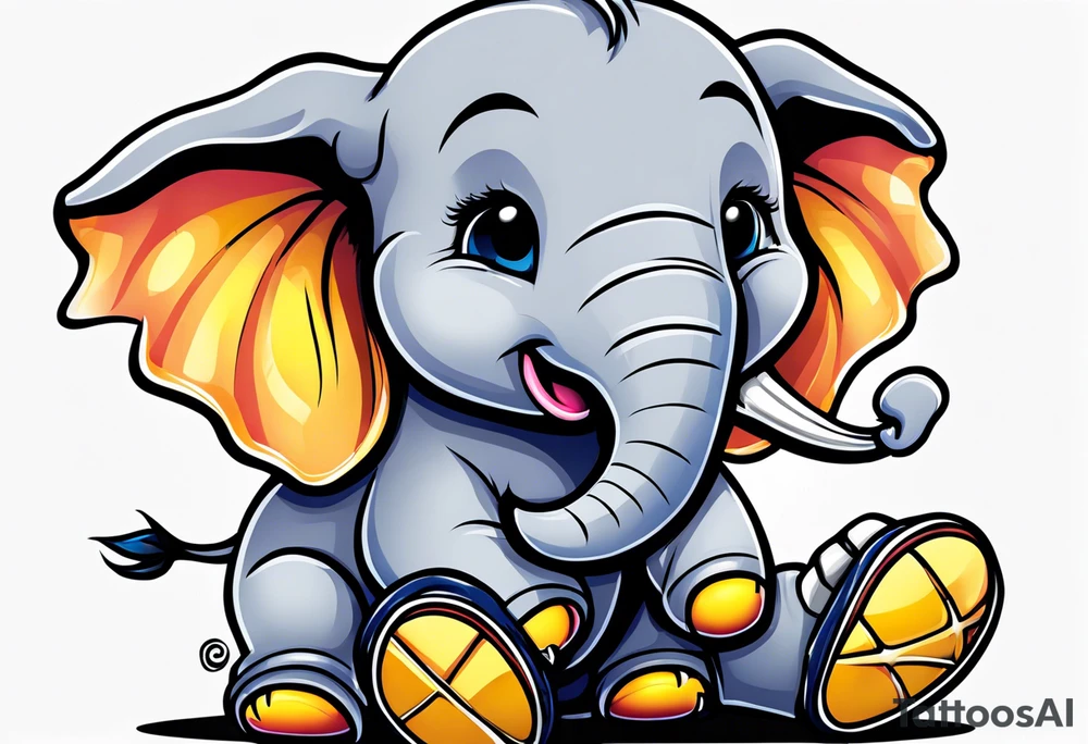 Baby elephant wearing skates tattoo idea