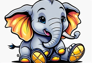 Baby elephant wearing skates tattoo idea