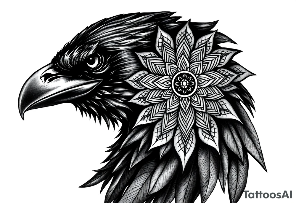 black raven with mandala tattoo idea