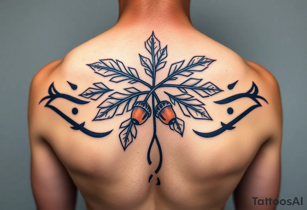 on the chest an oak branch with thick leaves and acorns oak branch with thick leaves and acorns tattoo idea