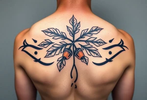 on the chest an oak branch with thick leaves and acorns oak branch with thick leaves and acorns tattoo idea