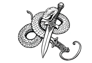 mystical snake coiled around an ancient dagger with jeweled hilt tattoo idea