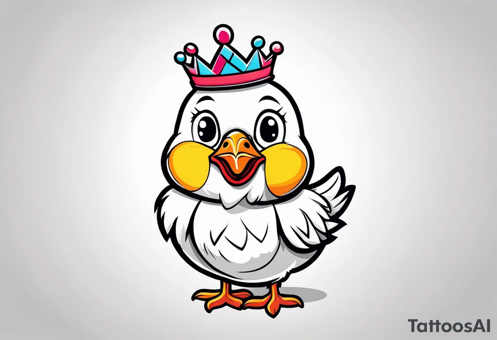 cute cartoon chicken with small crown on the head tattoo idea