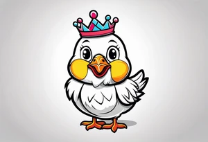 cute cartoon chicken with small crown on the head tattoo idea