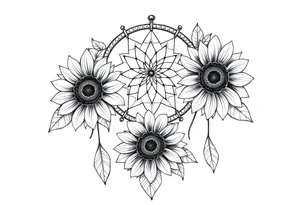 Sunflowers and roses dreamcatcher tattoo idea