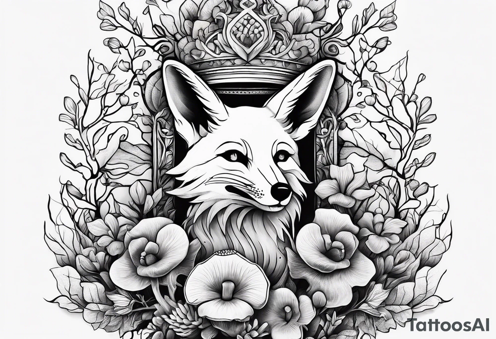 Dear fox skeleton with mushrooms growing out of it tattoo idea Dear fox skeleton with mushrooms growing out of it tattoo idea