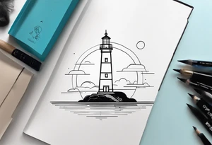 lighthouse at the ocean, minimalist, fine line tattoo idea