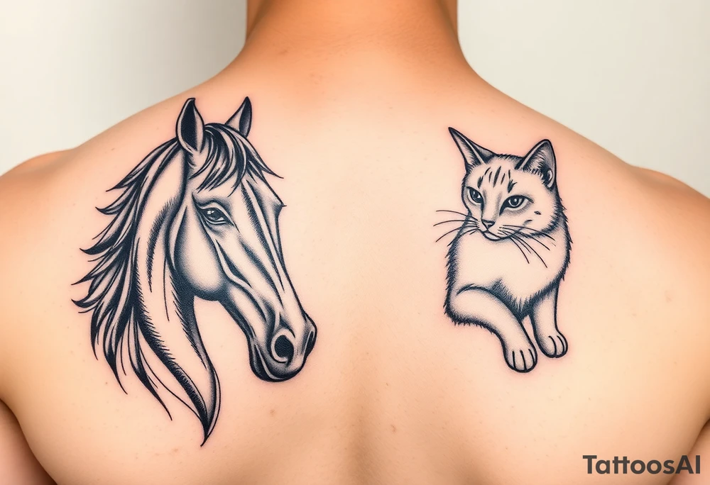 Horse and cat bond tattoo idea