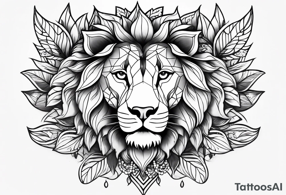 Half female lion half sunflower tattoo idea