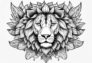 Half female lion half sunflower tattoo idea