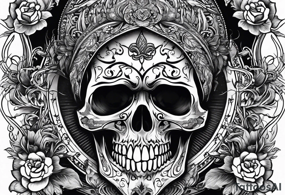 blackout style with skull arm desings tattoo idea