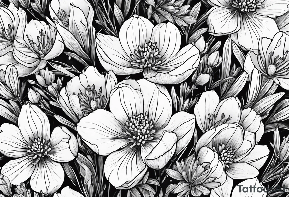 One art style bouquet of bluebonnets tattoo idea