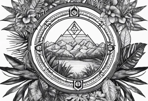 jungle plants, compass, all-seeing eye tattoo idea