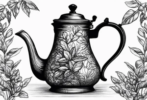 Coffee pot with coffee plant growing out of it tattoo idea
