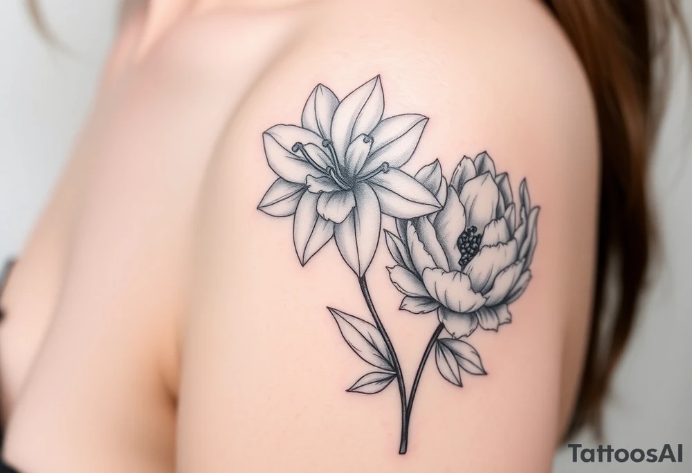 Daffodil Tulip and peony tattoo idea