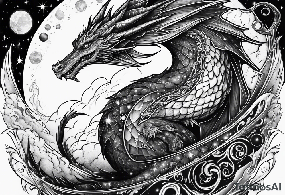 Wizard dragon in space planets tattoo idea
