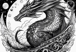 Wizard dragon in space planets tattoo idea