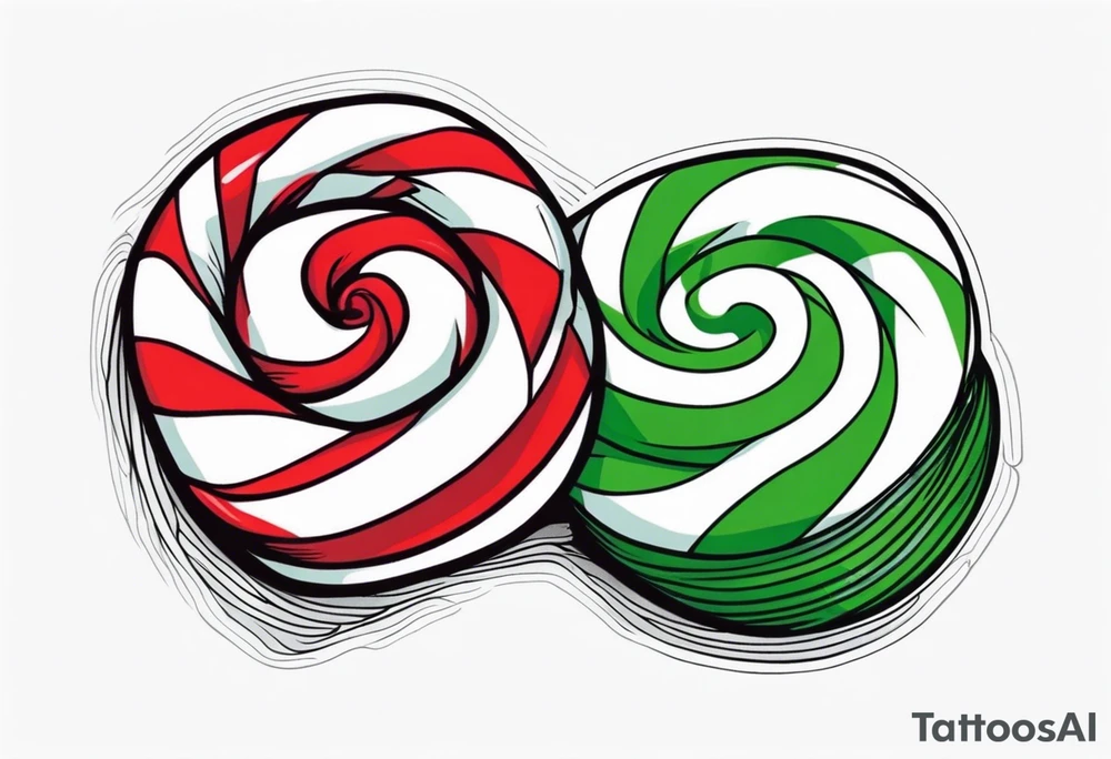 small tattoo of a green swirl peppermint candy in the wrapper tattoo idea