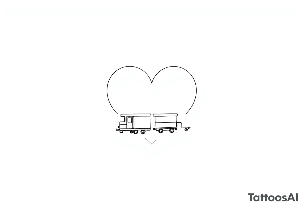 A train with carriages in the shape of a heart tattoo idea