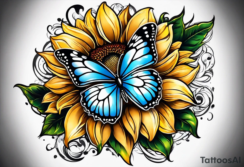 Arm sleeve with sunflowers and butterflies tattoo idea