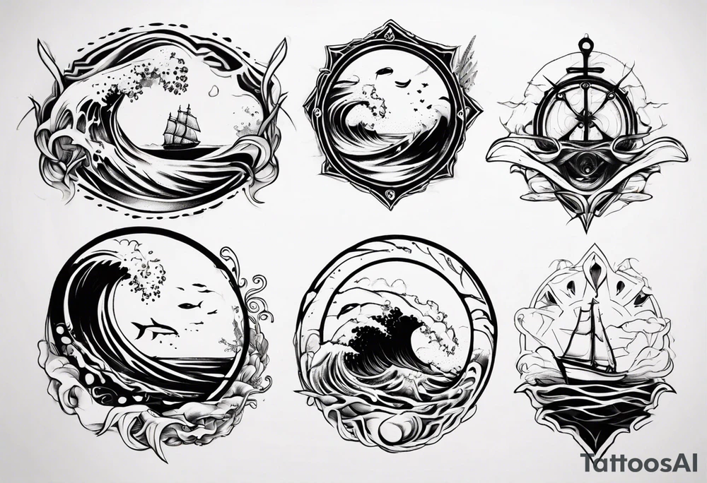 modern tattoo of the ocean that represents strength, love and unity tattoo idea