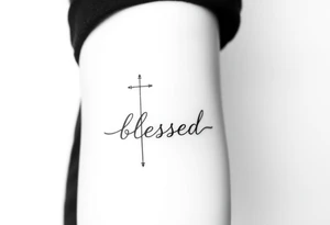 I need a fine line tattoo that has the word “blessed” going vertical and on the left side a cross and on the right side a music note tattoo idea