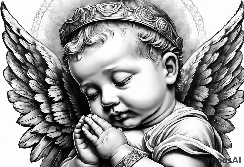 Praying baby Angel, with a Roman soldier behind it tattoo idea