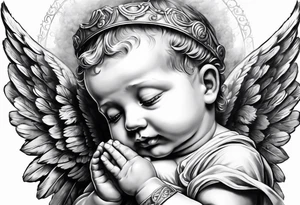 Praying baby Angel, with a Roman soldier behind it tattoo idea