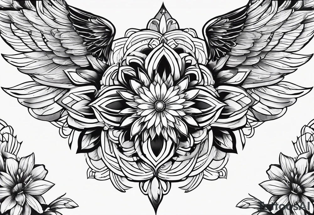 Flower tattoo with wings for full arm sleeve tattoo idea