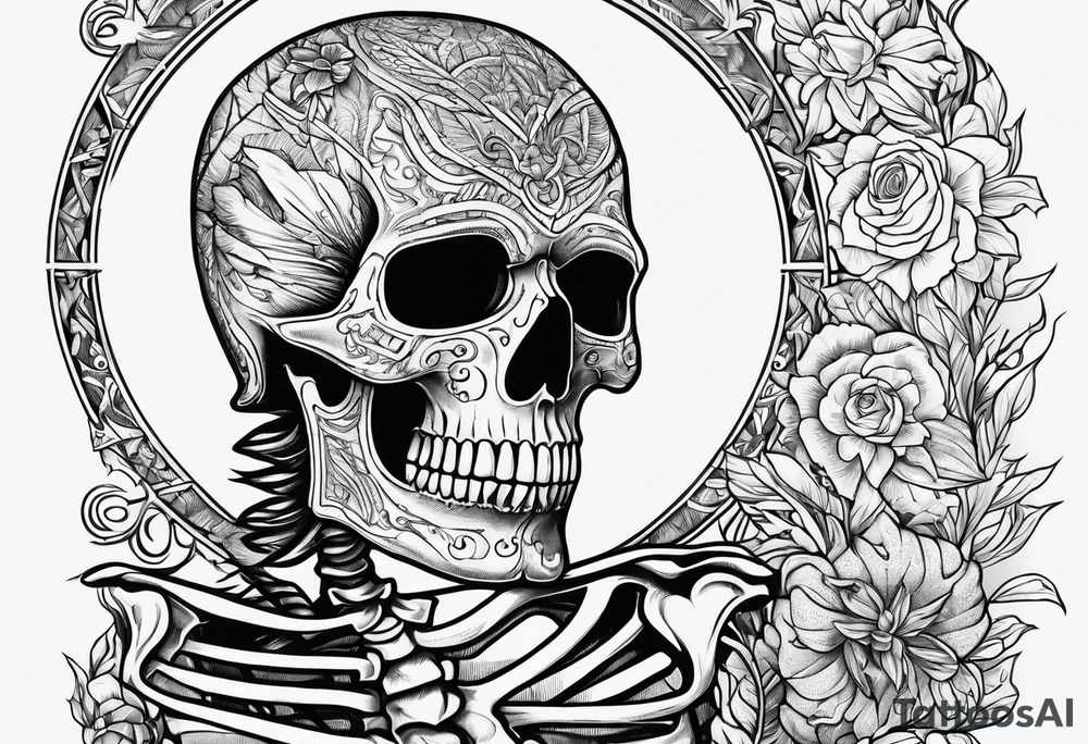 Skeleton with words engraved tattoo idea