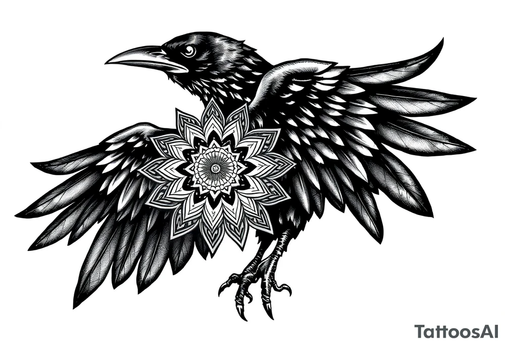 black raven with mandala tattoo idea