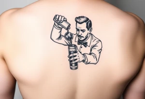 A bartender preparing a cocktail in a shaker, only it is a molotov cocktail. Ideally I would like the bartender to have Gaetano Bresci's face. tattoo idea