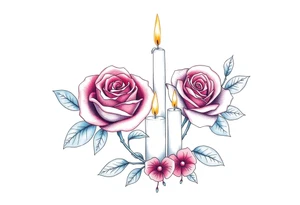 Passed love one, two roses, two candles, blue, hearts tattoo idea