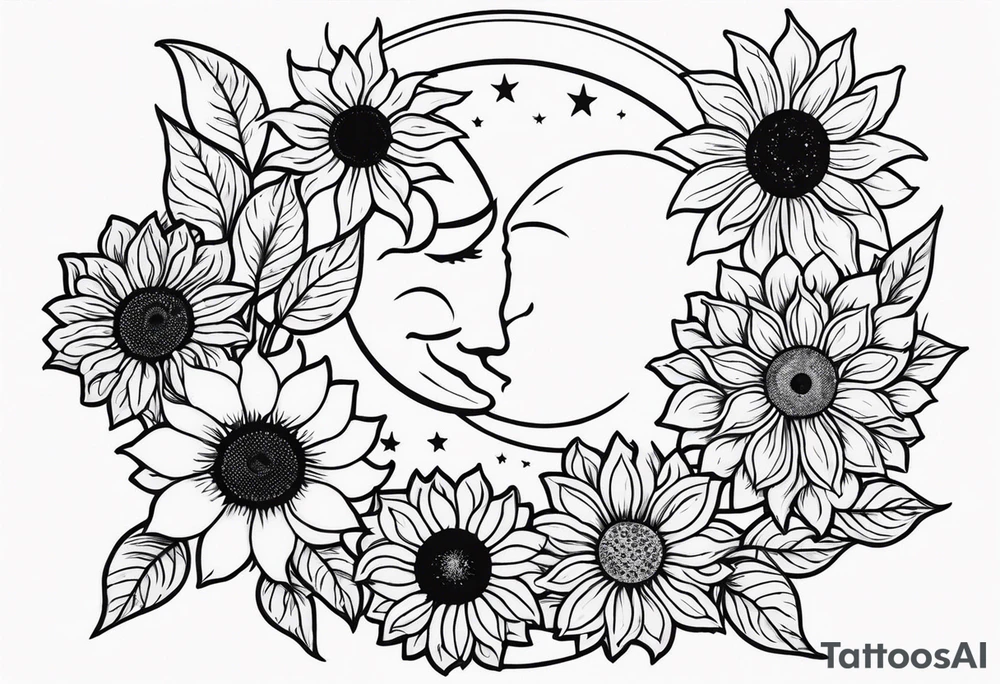 Sunflowers sun and moon tattoo idea