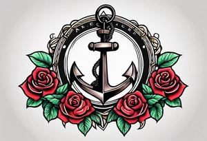 old school anchor sitting at an angle 
with rope 
and banner across anchor and old school roses tattoo idea