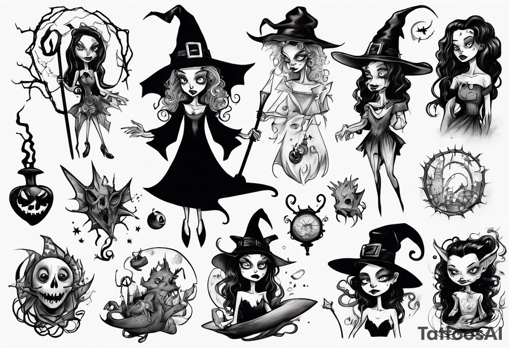 a Tim Burton-style witch tattoo idea