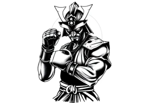 noble samurai warrior silhouette at sunset with boxing gloves tattoo idea