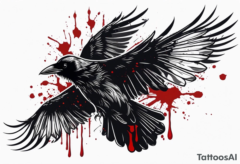 dead raven spreading wings and dripped in blood tattoo idea
