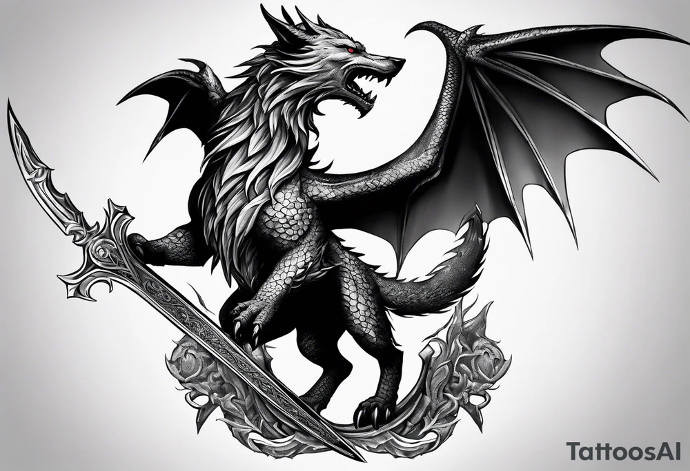 Valhalla sword dragon wolf tattoo idea