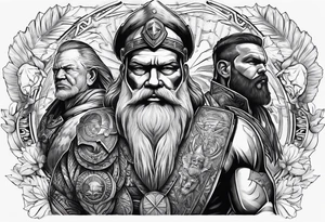 Vishnu, Odin, Zeus, and chesty puller. Upper arm tattoo idea