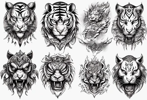 Ancient mythical tiger-like creature on a sleeve tattoo idea