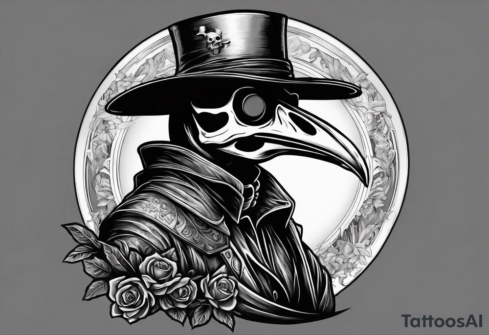 Skeleton holding plague doctor tattoo idea