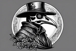 Skeleton holding plague doctor tattoo idea