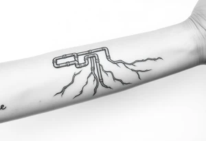 Top pipe starts closer to the elbow, long System of pipes that transitions and transforms into veins of forearm tattoo idea