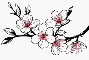 cherry blossom branch going from shoulder to wrist, wrap around bicep, make it LONG, at the end let it blossom and also let it blossom at the 2-3/7 part tattoo idea