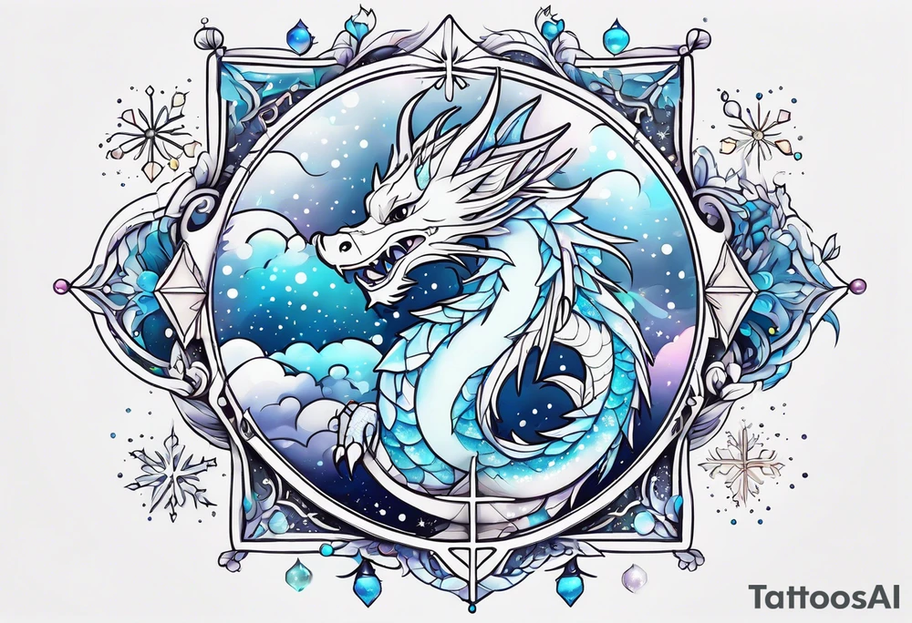 Constellation, kawaii dragon, snowflake tattoo idea