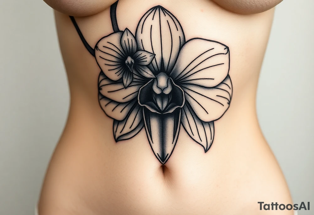 Orchid realistic with a mix with vagina tattoo idea
