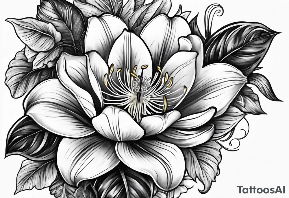 Vintage gear with one lily flower. tattoo idea